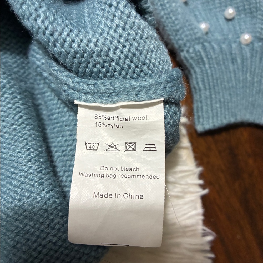 Women's Teal Pearl-Embellished Sweater - Picture 10 of 11